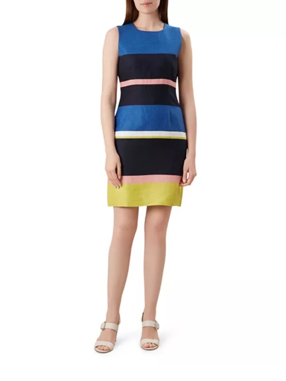 Hobbs London | ‘Ives’ Sleeveless Linen Colorblock Striped Sheath Dress Womens 6